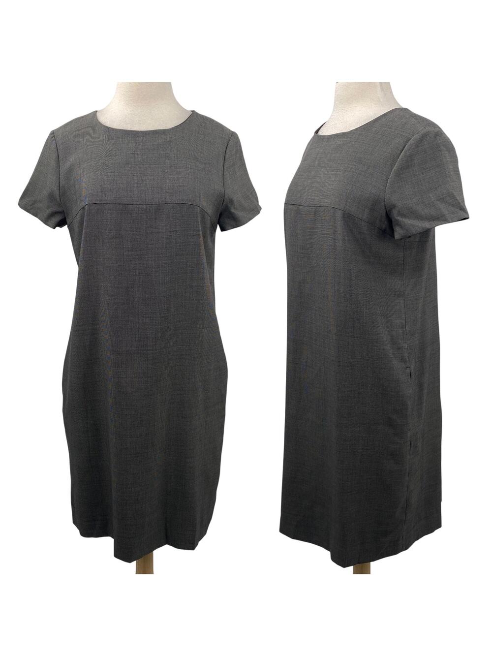 Max Mara Mini Shift Dress Virgin Wool Silk Woven Short Sleeve Pleated Back
